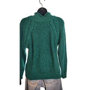 80s Green Funnel Neck Sweater with Banded Bottom